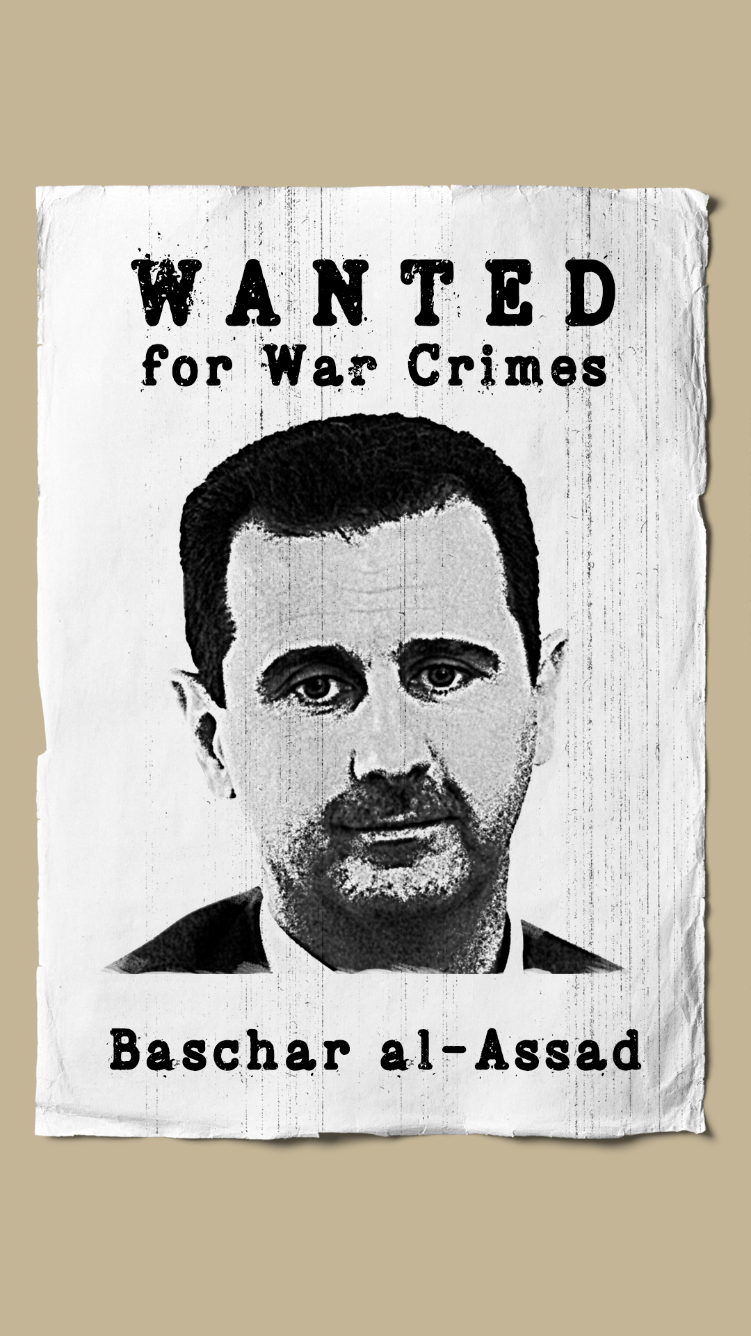 Zum Red Hand Day sehen wir ein Wanted-Schild auf dem der syrische Präsident Bashar al-Assad zu sehen ist.