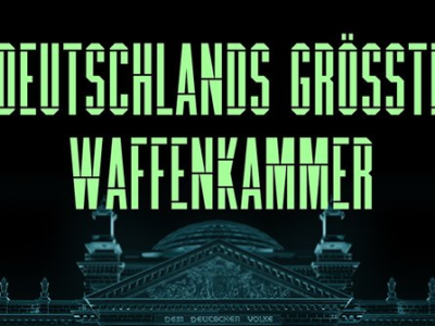 Poster für die Kunst- und Protestaktion "Deutschlands größte Waffenkamer" gegen Rüstungsexporte